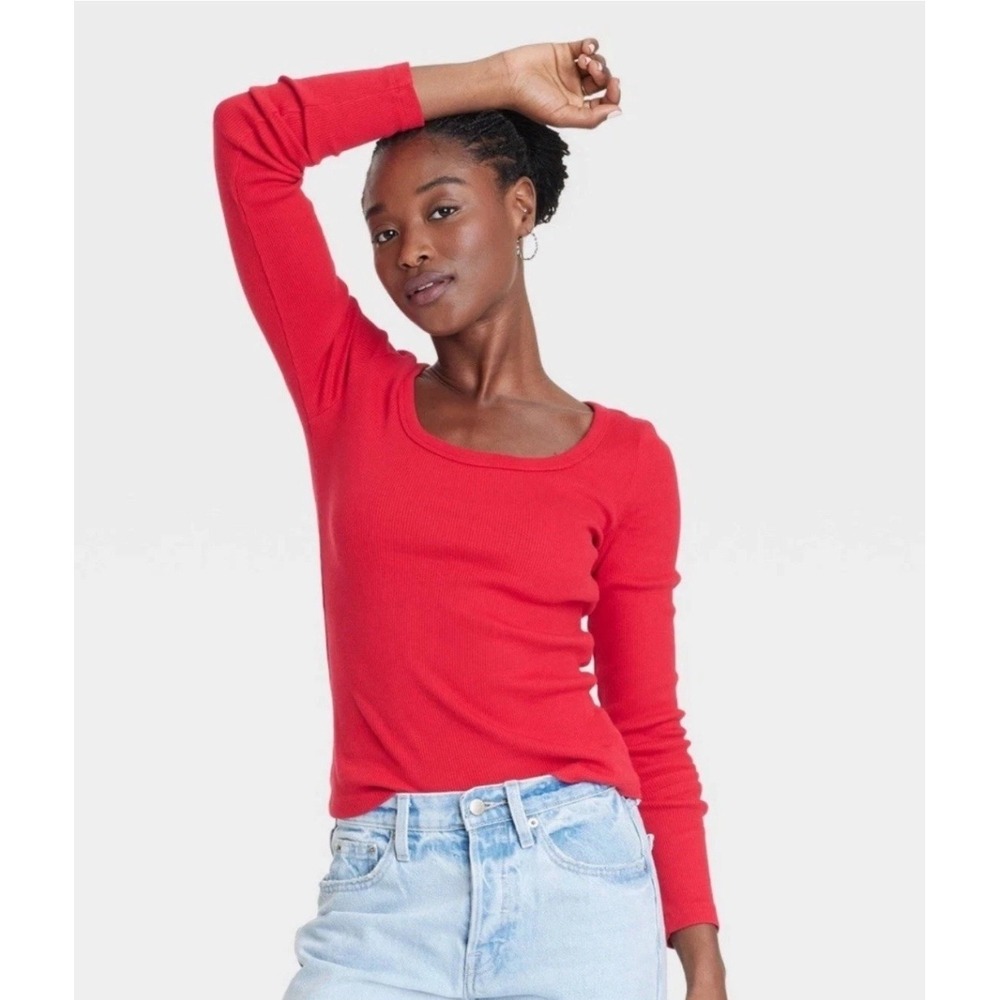 Universal Thread Target NWT XS Red Ribbed Scoopneck Longsleeve Top Shirt Casual